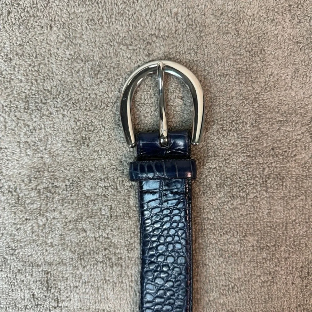 Lauren Ralph Lauren Navy Blue Croc Embossed Italian Leather Belt XL 1211412